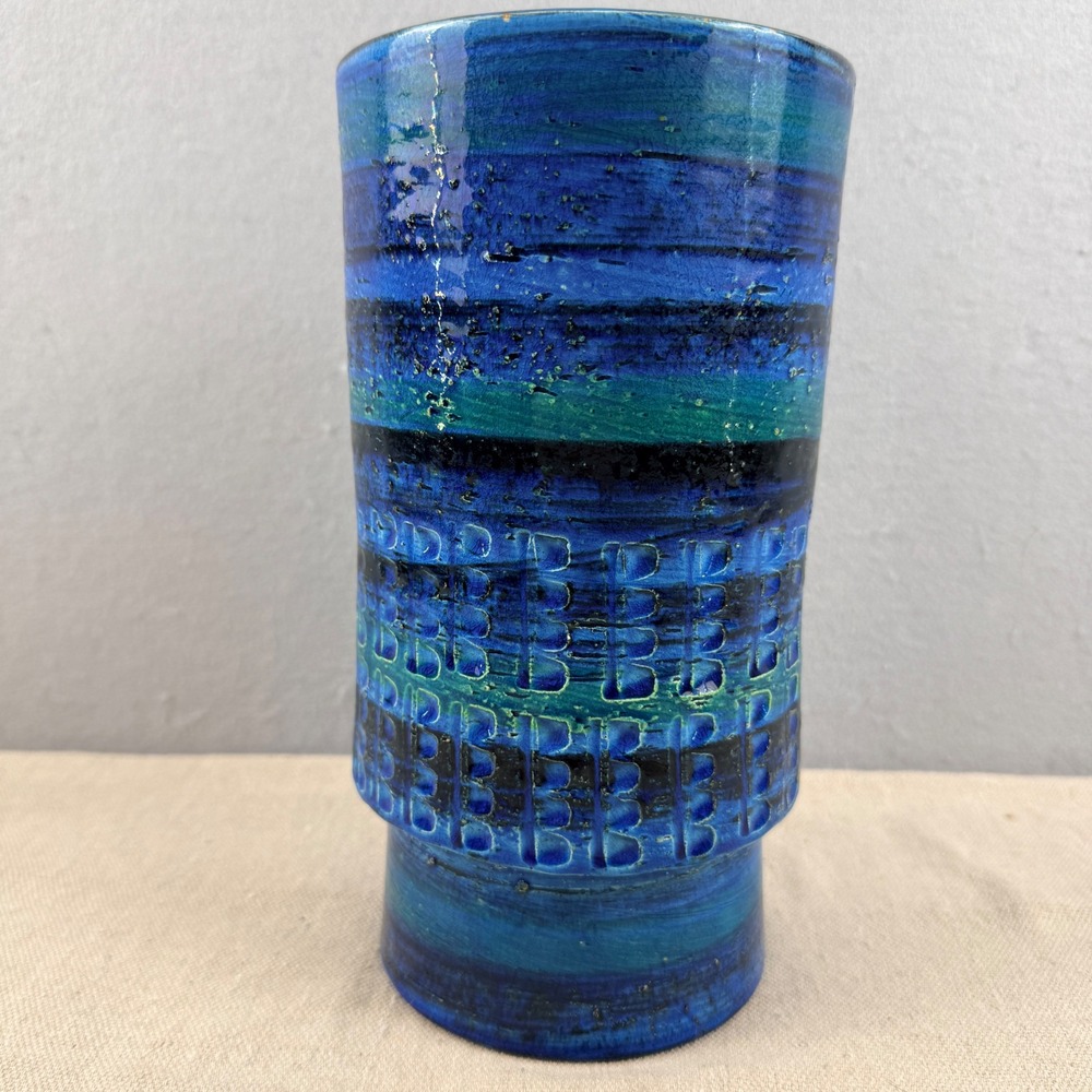 Vintage Bitossi Rimini Blue Vase Aldo Londi Italy MCM Art Pottery 9.5"